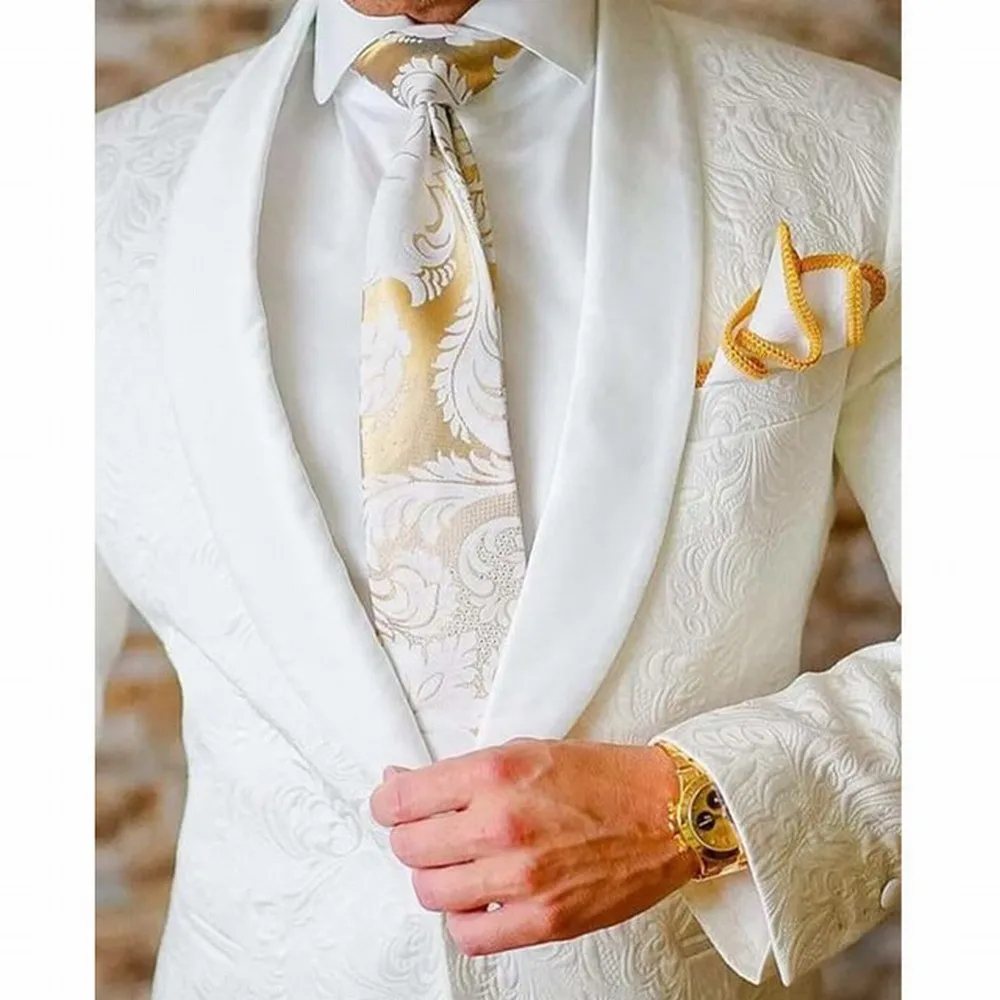 white as image Строгий костюм; для жениха смокинги Для мужчин костюмы жаккардовая ткань для свадебные блейзеры шаль лацкан Двойка Женихи Для мужчин костюмы мужской костюм для выпускного вечера,(куртка+ штаны - Цвет: white as image