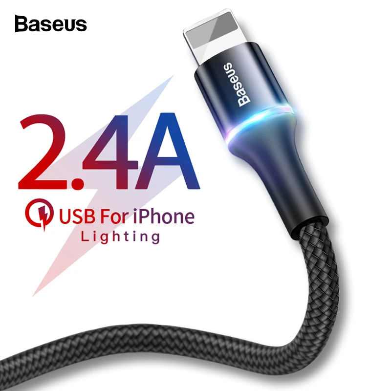 Baseus USB кабель для iPhone 2.4A Быстрая зарядка данных зарядное устройство для iPhone 11 Pro Max X Xr Xs 8 7 6S iPad шнур Кабели для мобильных телефонов