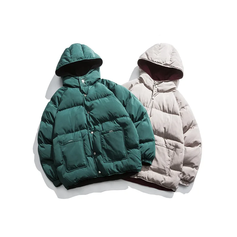 

Winter Men Fashion Harajuku Style Pure Color Thicken Warm Hooded Cotton Coat 2021 New Two-sided Wear Couple Street Hoodie Jacket