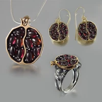 fdlk romad vintage round red pomegranate garnet earrings for woman girl cz stone pendant drop earrings jewelry