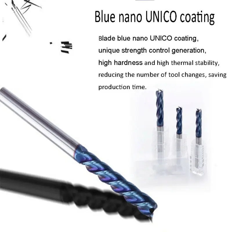 

8mm HRC65 4F Nano Tungsten Carbide End Mill Milling Cutter For Stainless Steel High Quality Blue Nano Coating End Mill