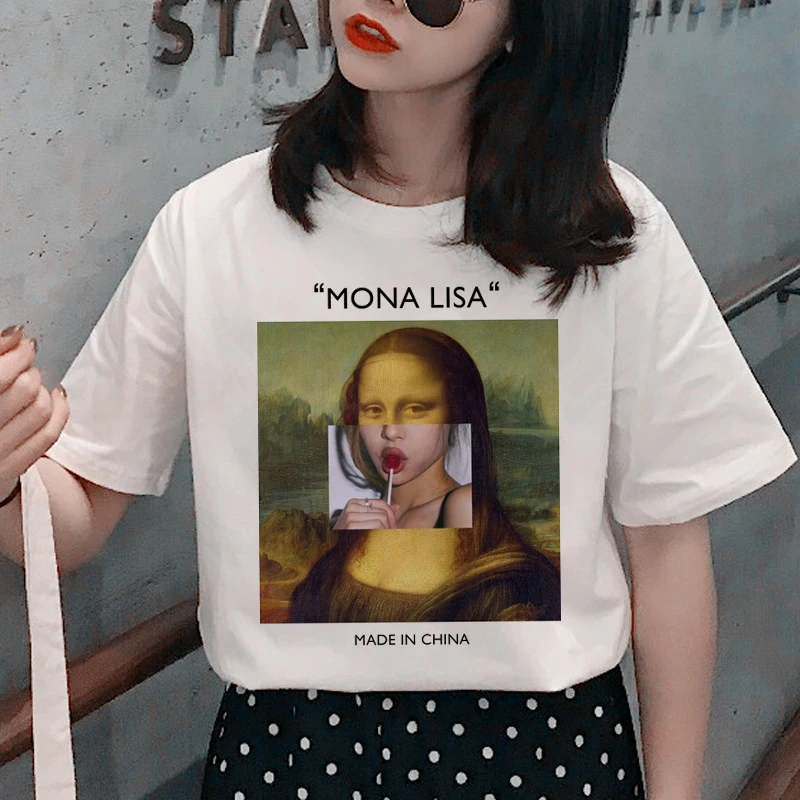 

Women T Shirt Mona Lisa Van Gogh Cute Female T-shirt Aesthetic Harajuku Tshirt Funny Ulzzang 90s Grunge Vintage