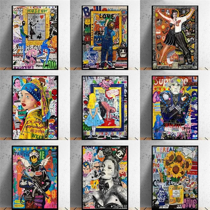 Современный граффити искусство женщина девушка с жемчугом плакаты и фотообои