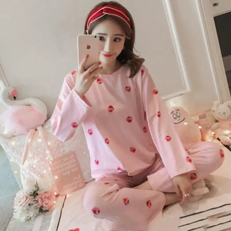 

Cute Cartoon Print Pajamas Set Long-sleeved Trousers Casual Suit Home Service Two-piece