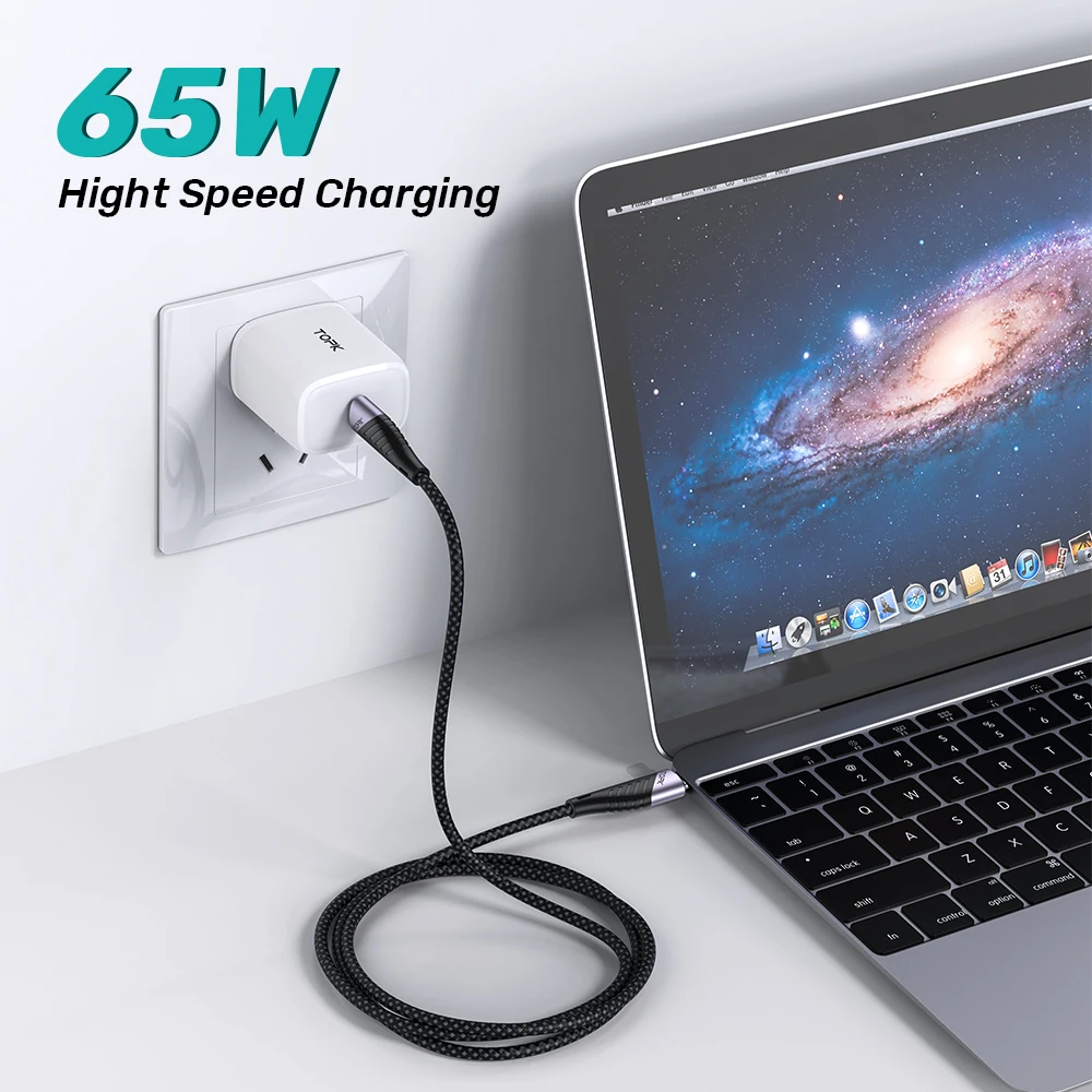 Кабель TOPK AP74 USB C к Type кабель для быстрой зарядки PD 65 Вт MacBook Pro iPad Quick Charge 4 0 USBC Type-C