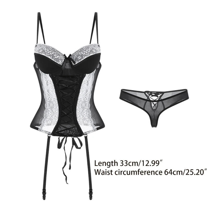 

Perspective Lace Sexy Tights Temptation Steel Rings Gathered Underwear for Women 85WE