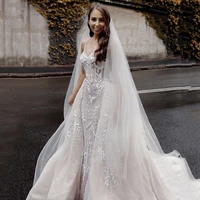 luxury mermaid wedding dresses sleeveless tube top detachable train 2 in 1 lace decal sweetheart wedding goens tailor made