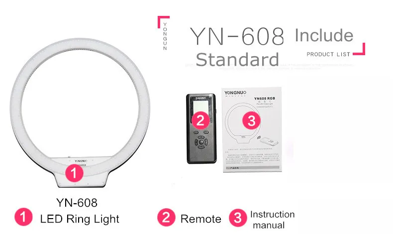 YONGNUO YN608 5500K светодиодный студийный кольцевой светильник для селфи-фотосъемки с пультом дистанционного управления и CRI 95+ 608 шт. светодиодный годовой светильник для Youtube