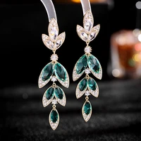 2022 fashion crystal leaf dangle jewelry shining cubic zirconia articulated statement wedding earrings women trend stud earring