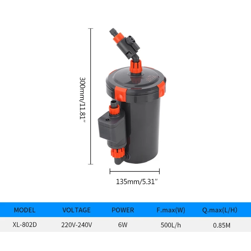 

External Leach for Aquarium Silent Filter Barrel 220-240V 6W 500L/H Fish&Grass Seaweed Tank 1kg
