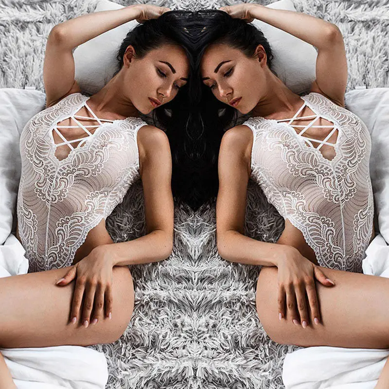 

Sexy Lace See Through Lingerie Exotic Sleepwear Women's Solid Color Underwear Babydoll Nightwear One-Piece Bodysuit