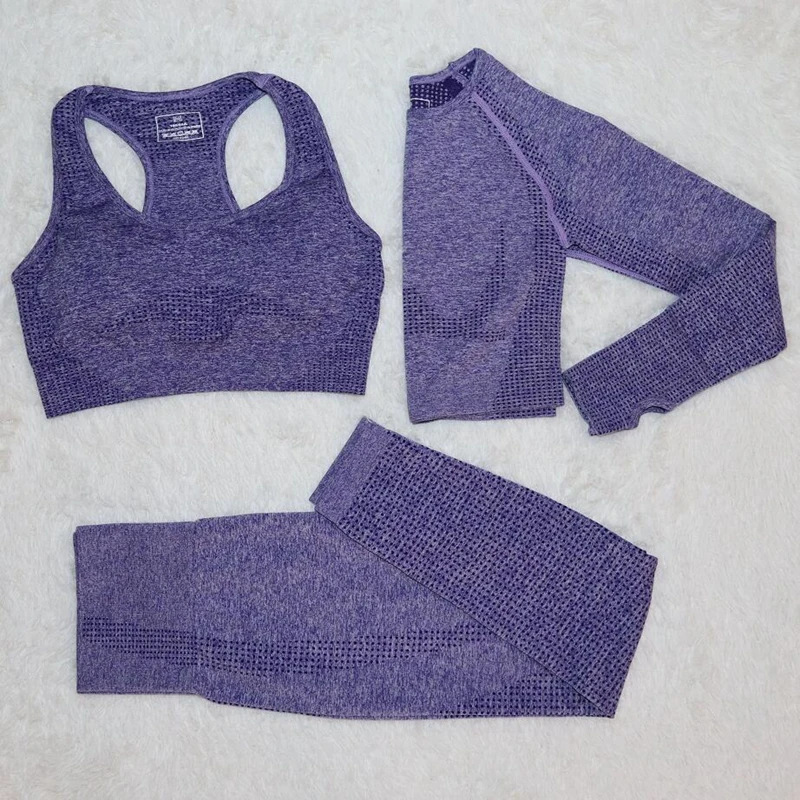 

Yoga Sets Seamless Leggings Bra Long Sleeves Shirt Crop Top Women Running Gym Sportswear High Waist Fitness Sports Bra Pant Suit
