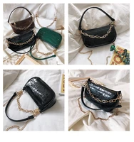 Elegant PU Leather Women Chain Shoulder Bag Fashion Crocodile Pattern Small Crossbody Bags for Women Female Mini Baguette Bags