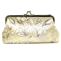 vintage women flower embroidery kiss lock coin purse long wallet clutches bag