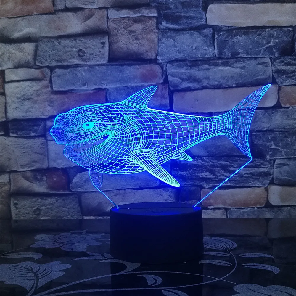 Огромная акула 3D светодиодный ночной Светильник многоцветный RGB Украшения в спальню 3d лампа для детей Рождественский подарок игрушки лампа Прямая поставка Amazon