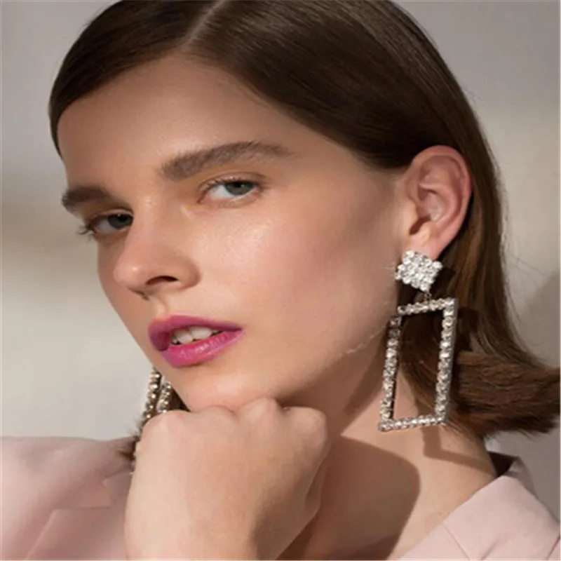 

New Needle Atmospheric Earrings Female Personality Geometric Square Creative Simple Long Jewelry Earrings