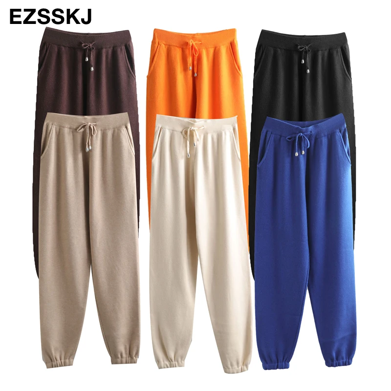 Спортивный костюм женский с эластичной талией и кулиской теплый свитер штаны