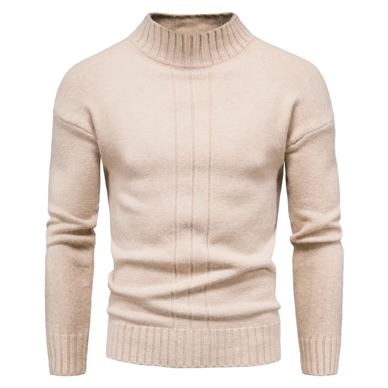 

2020 Autumn And Winter New Men's Pullover Knit Sweaters Half High Collar Casual Long Sleeve Sweater Bottoming Shirt Solid Color