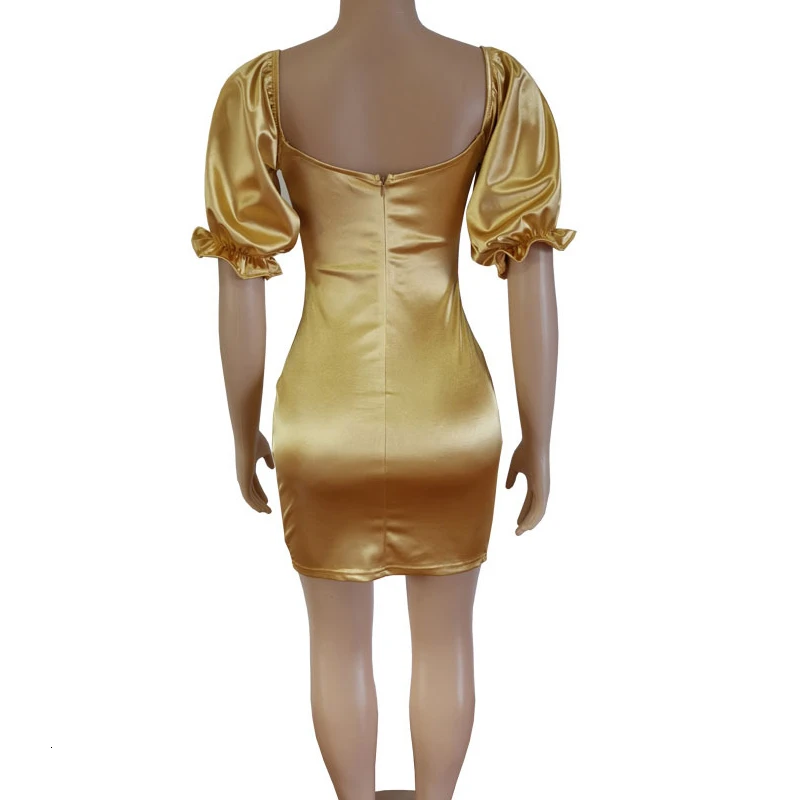 2019 Золотые желтые шелковые и Сатиновые Клубные Сексуальные осенние облегающие