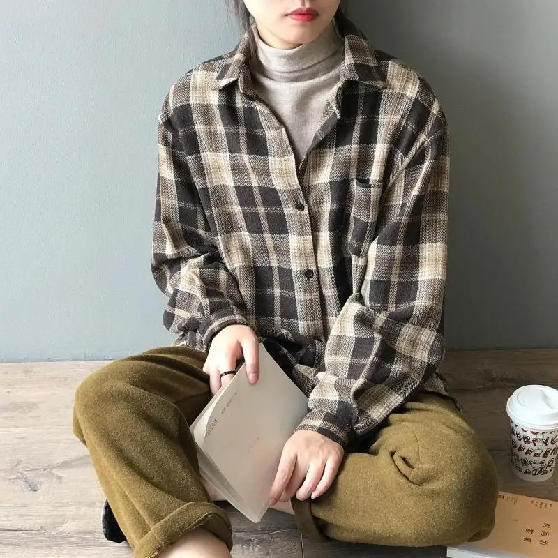 Женская винтажная блузка Johnature свободная рубашка с длинным рукавом на кнопках и