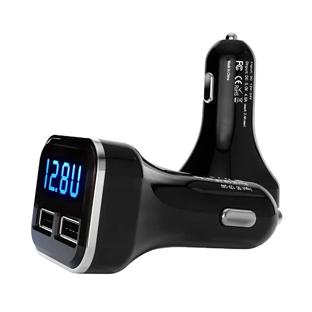 4.8A Intelligent Voltage Current Detection Vehicle Charge Adapter Dual USB Car Charger Display Fast Charging For Mobile Phone |