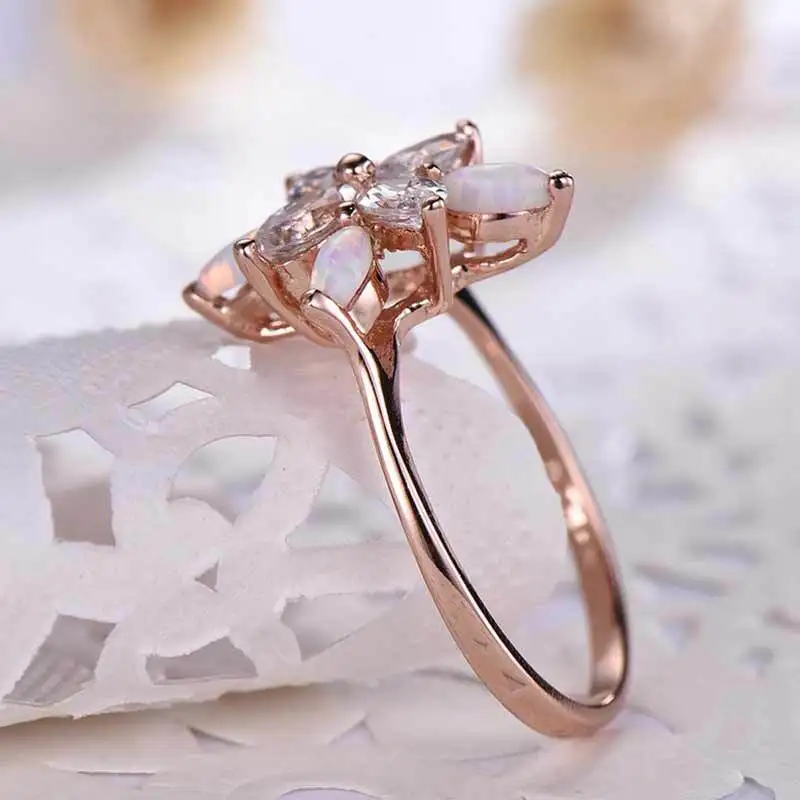 Visisap маркиза опалы Циркон инкрустированные Кольца для женщин с цветочным