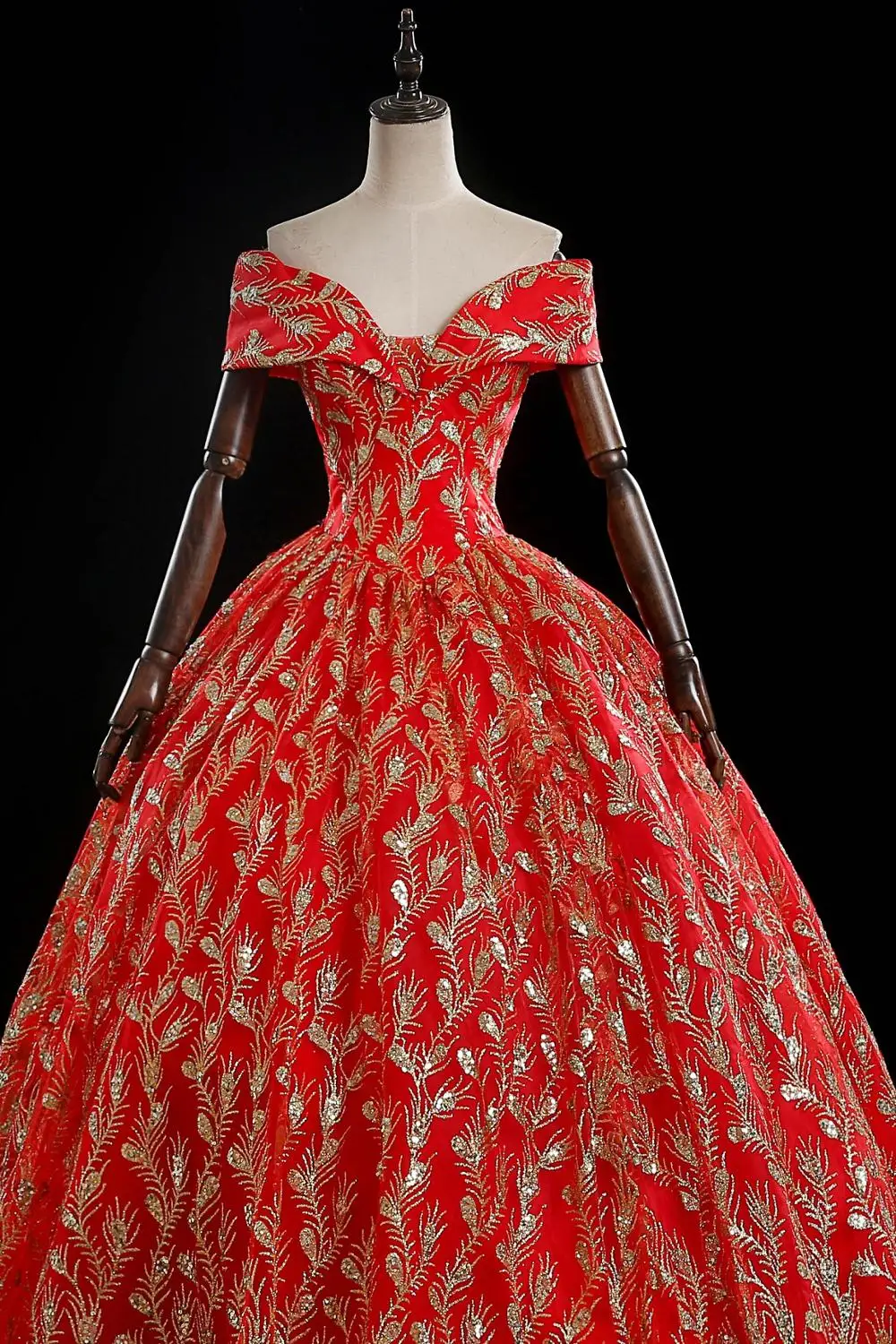 Золотой/красный павлин блесток бисером рококо бальное платье длинное винтажное
