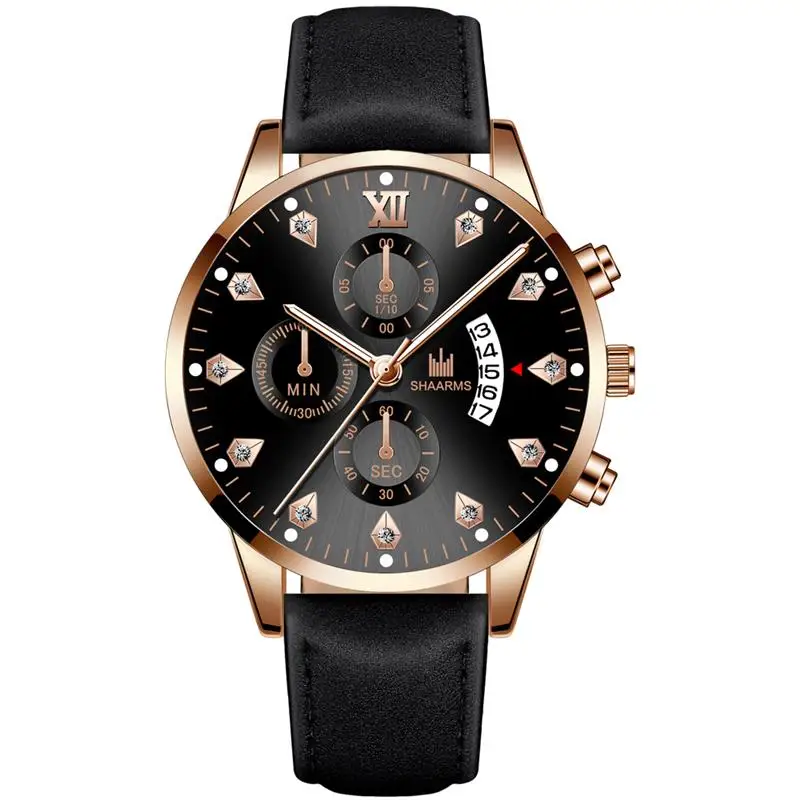 SHAARMS мужские часы новинка бриллиантовые кварцевые кожаный ремешок нержавеющая
