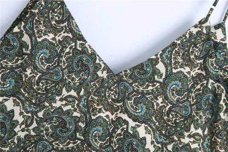 

Vintage Backless Thin Straps Female Dresses Women Chic Fashion with Drawstring Paisley Print Mini Dress