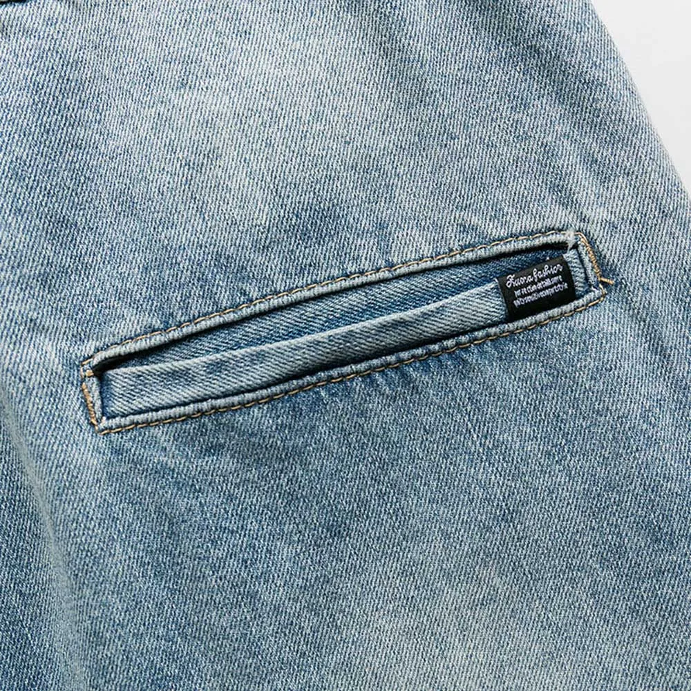 Men Fashion Straight Jeans Casual Denim Pants Retro Light Blue Loose Baggy Streetwear Trousers Distressed Jeans Men Clothing