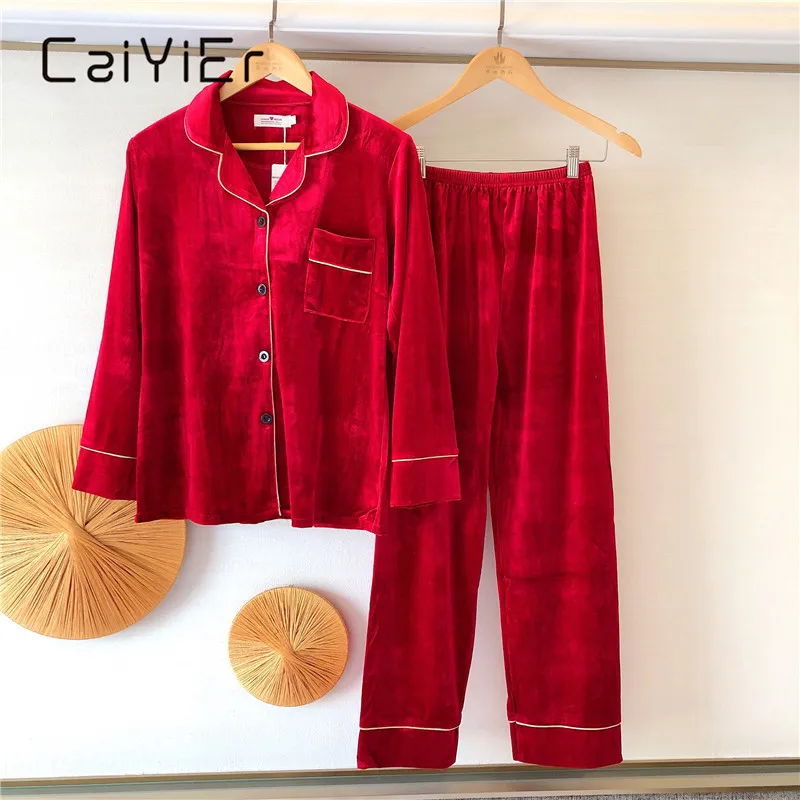 CAIYIER Autumn Winter Velvet Women Cardigan Pyjamas Soft Comfortable Satin Nightdress Femme Sleepwear Suit Plus Size 3XL 4XL 5XL