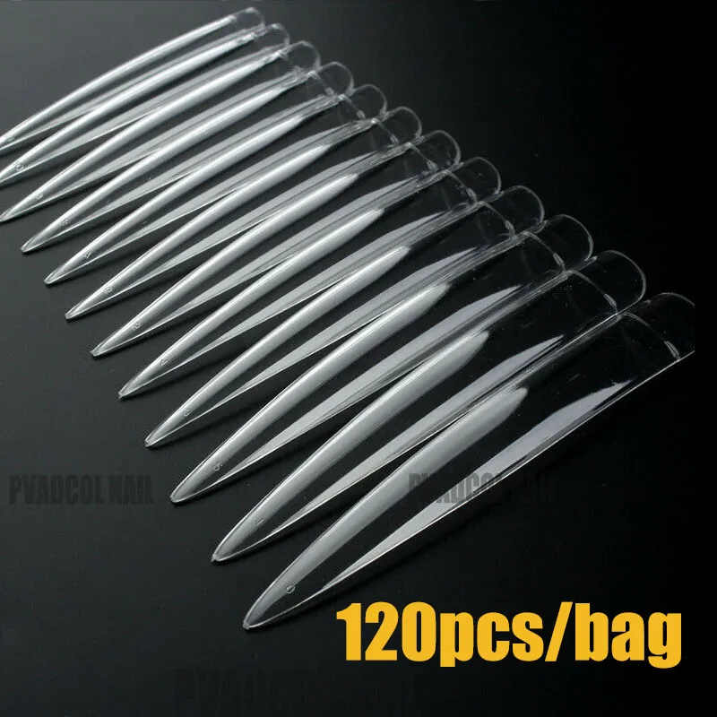 120pcs Clear Прозрачные удлиненные острые ногти-стилеты, накладные кончики для ногтей, накладные остроконечные ногти, острый гель, акриловый набор из 12 - Цвет: 120pcs Clear