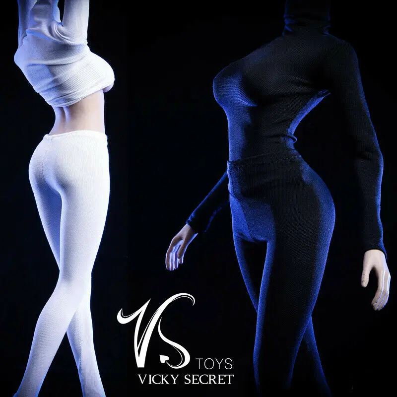 

1/6th White Female High Collar Tights Clothes Pants Set For 12" Female Figure