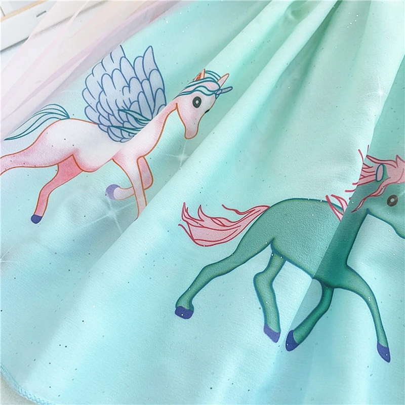 

2021 summer girls dress 3 to 8 years old children's dream rainbow pony chiffon hanfu princess dress sling mesh Korean version