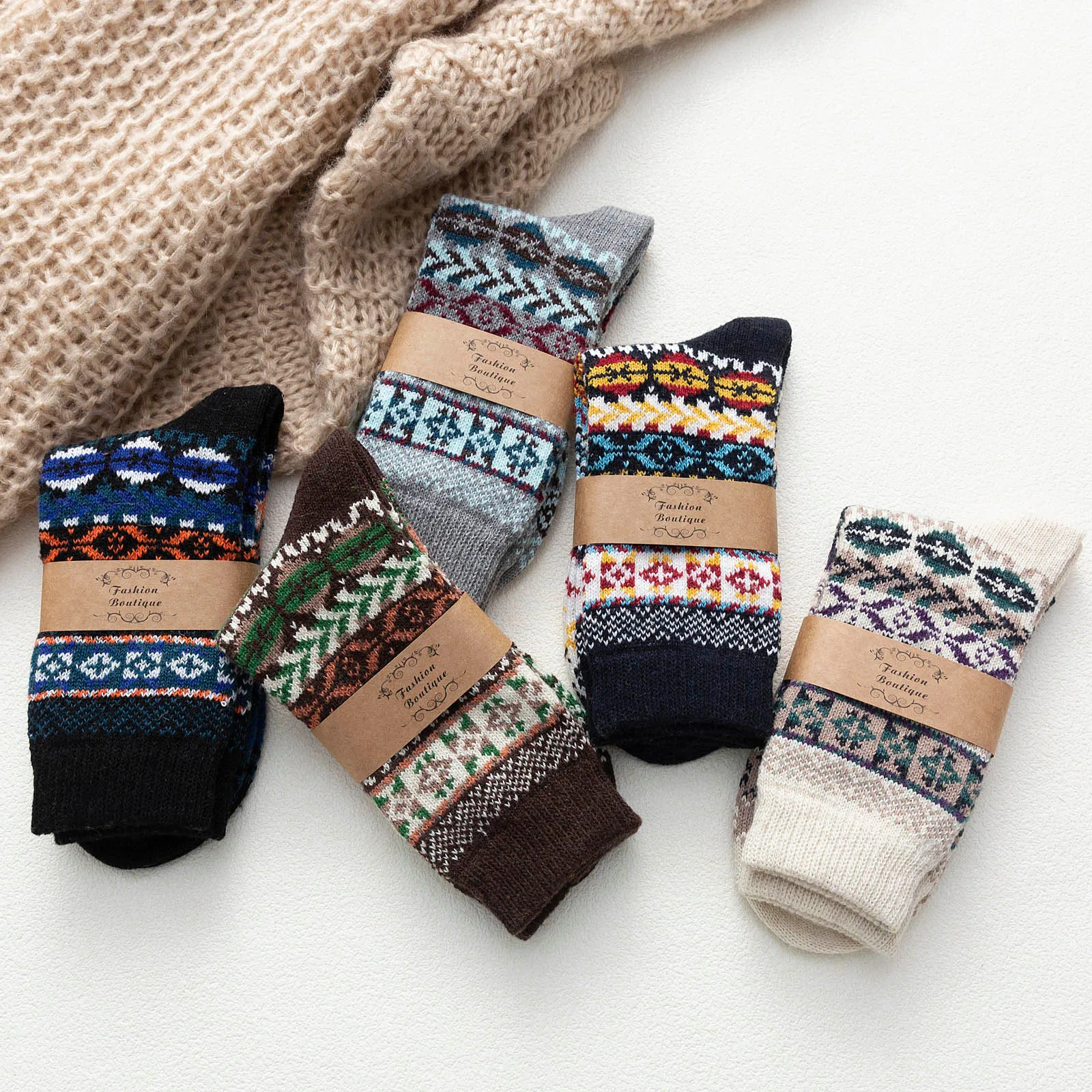 

5 Pack Womens Vintage Warm Socks Winter Soft Warm Cold Knit Wool Socks Breathable Wearable Comfortable Socks носки мужские