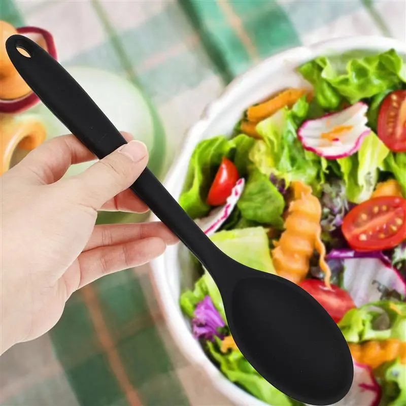 

2pcs Kitchen Silicone Spoons Soup Spoons Cooking Spoons Salad Spoons (Black)