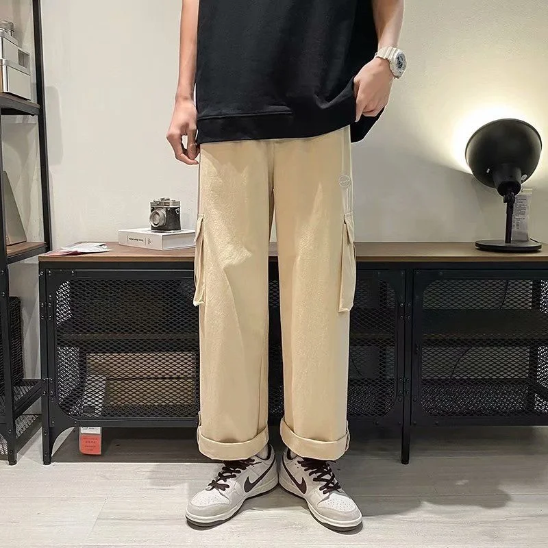 

Cotton Cargo Pants Men Fashion Retro Multi-pocket Casual Pants Men Streetwear Loose Hip-hop Wide-leg Pants Men Straight Trousers