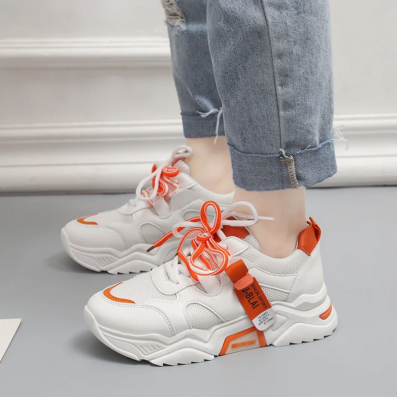 Женские кроссовки 2019 модные белые на платформе женская повседневная обувь