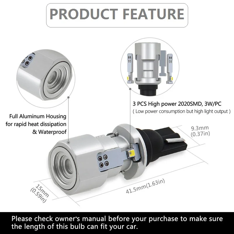 

OXILAM 2Pcs T15 W16W LED Lights for Car Backup Reverse Lights 6500K Super Bright Led Signal Lamp For Peugeot 206 207 208 306 307