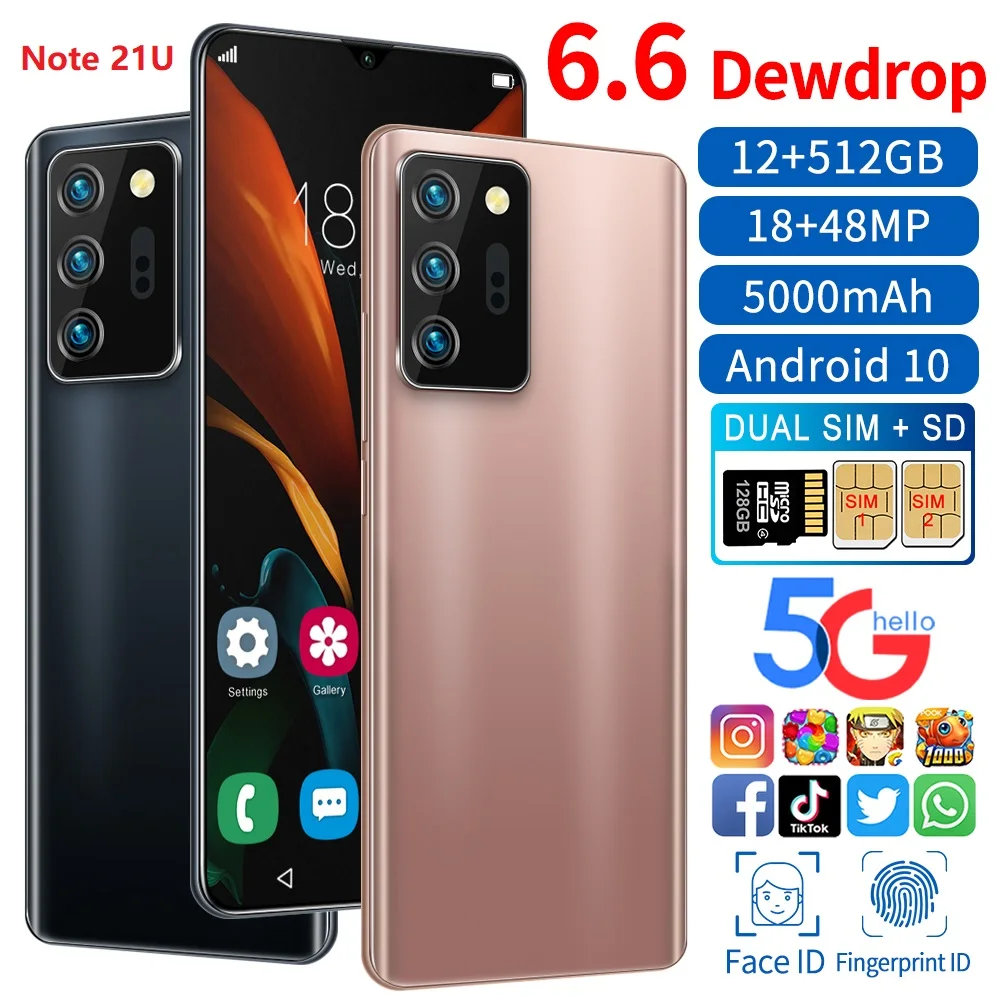 

Note 21U 6.7 Inch Smartphone Fingerprint Unlock Global Version 5G Android Cellphone 16MP+32MP 12GB+512GB Celulares Smartphone