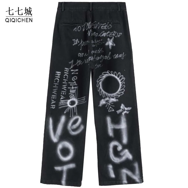 В стиле хип хоп Джинсы для мужчин с буквенным проектом &quotГраффити&quot принтом