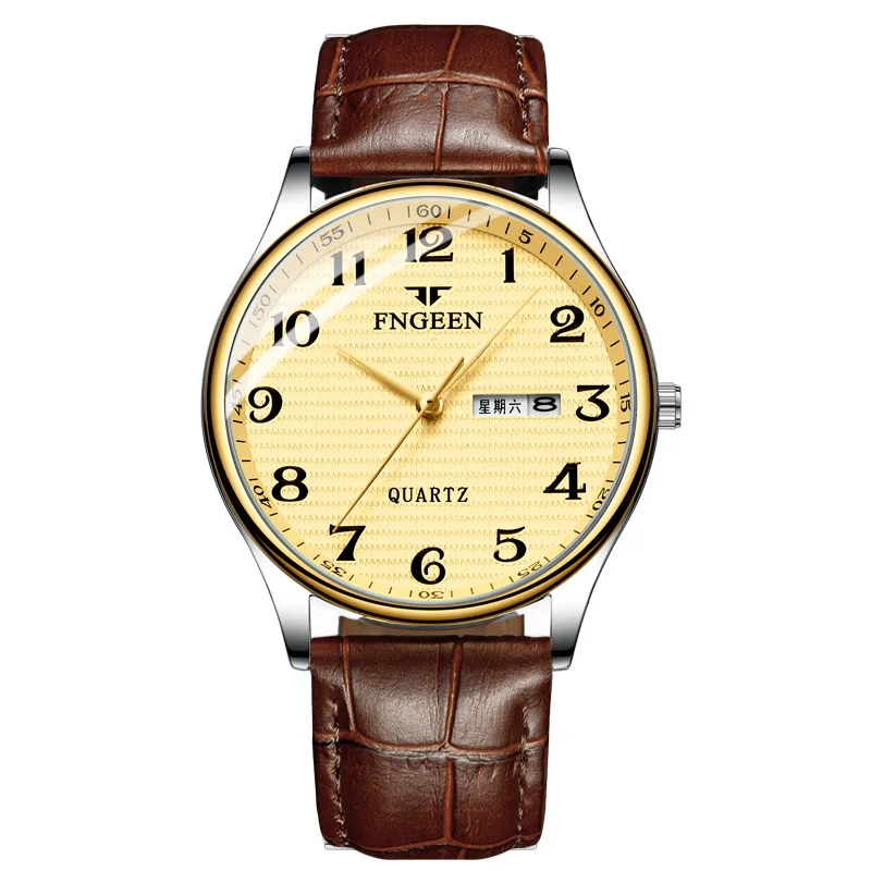 Часы FNGEEN мужские с цифровым дисплеем Кварцевые водонепроницаемые золотистые
