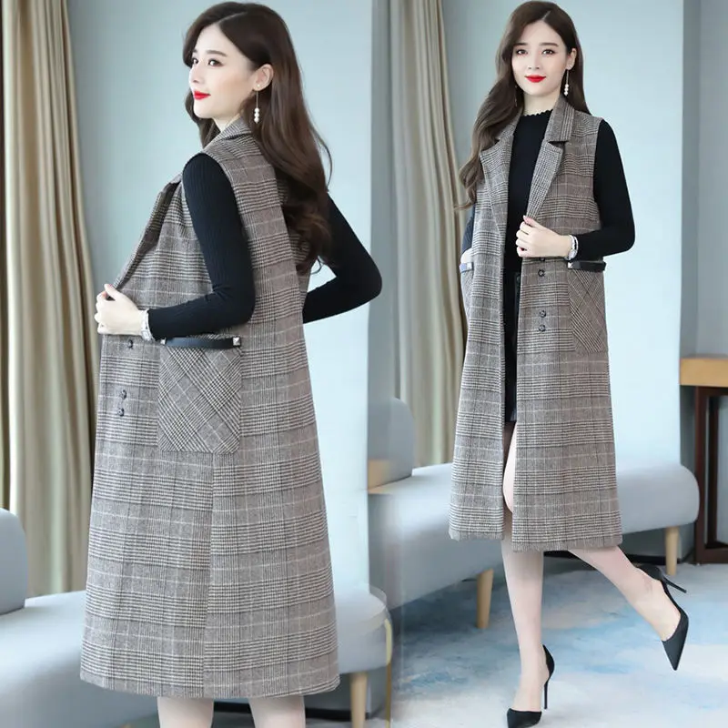 

2022 Autumn Women's Vests New Casual Suit Jacket Female Vintage Sleeveless Jackets Vest Coats Ladies Elastic Outerwears H630
