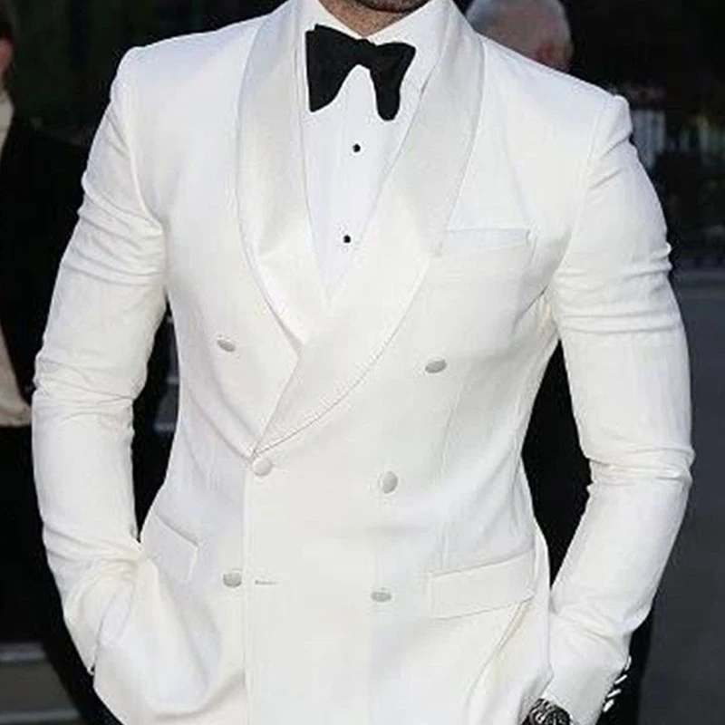 Белый Slim Fit Мужские костюмы с двубортный для свадьбы смокинг жениха 2 шт.