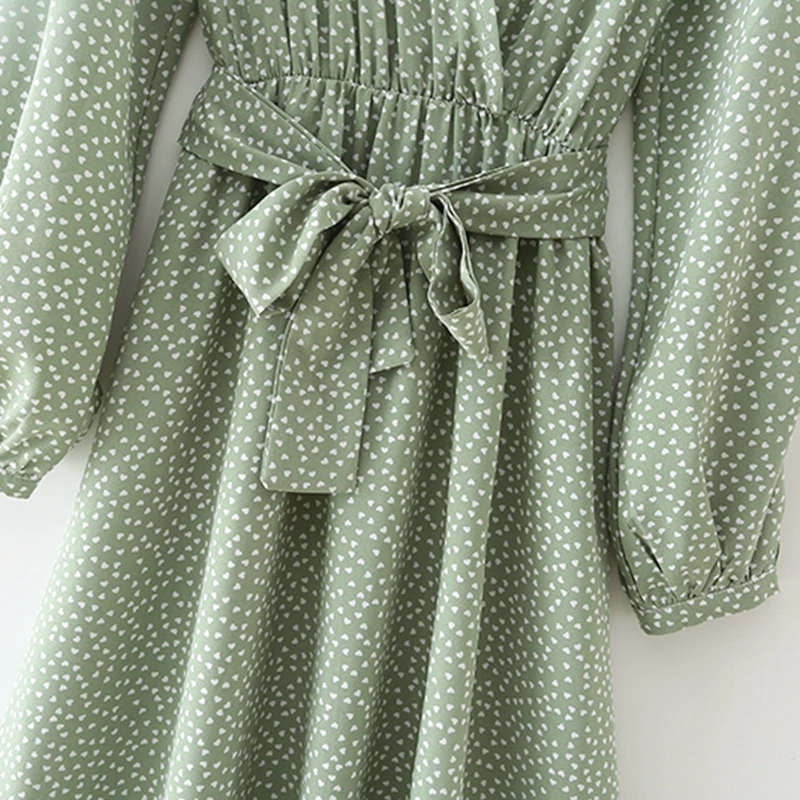 

KBAT 2021 Summer New Women's Watermark Polka Dot Belt Dress Temperament Elegant Office Style Midi Dress