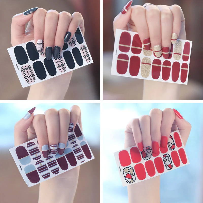 Однотонные однотонные наклейки для ногтей маникюра самоклеящиеся настоящие