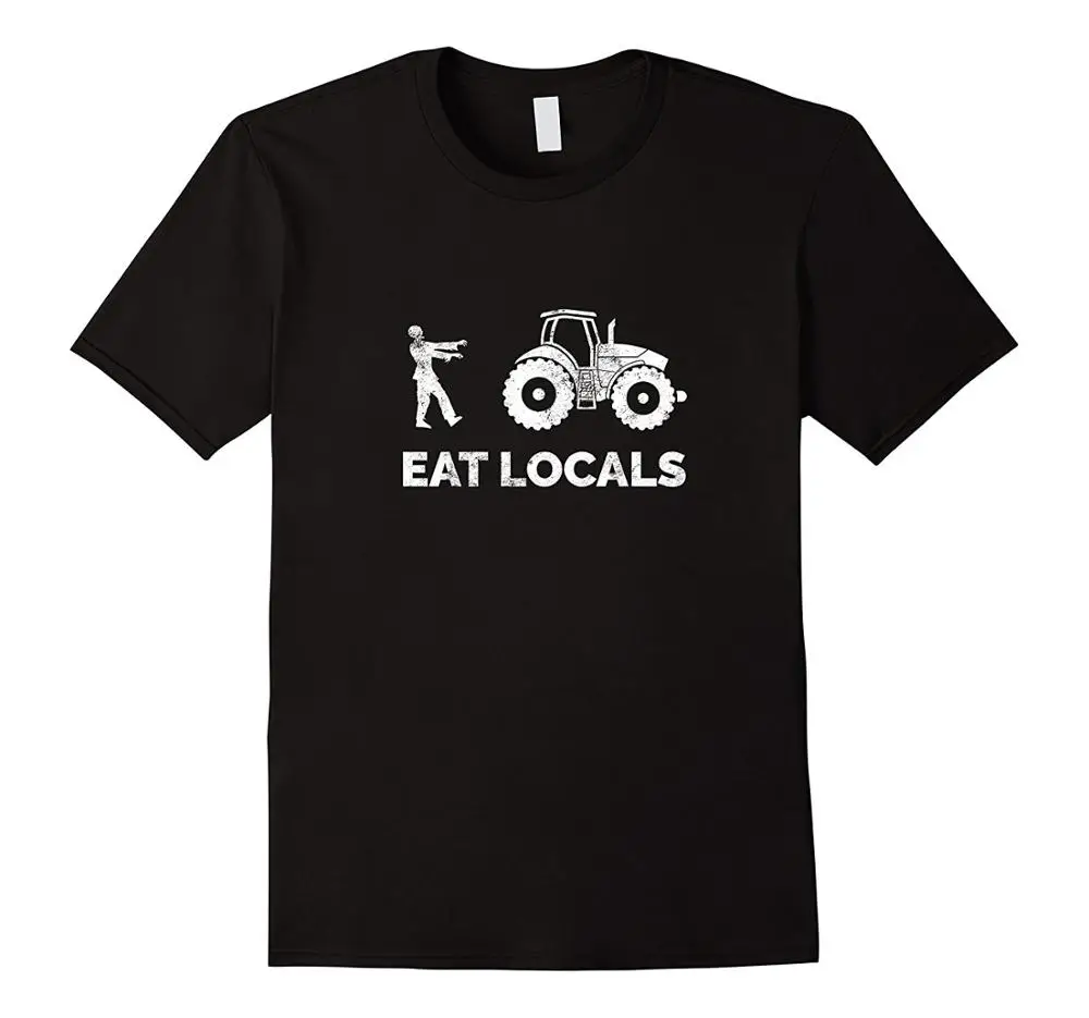 

Hot Sale 100% cotton Eat Locals | Funny Zombie Chasing Farmer Tractor T-Shirt Tee shirt