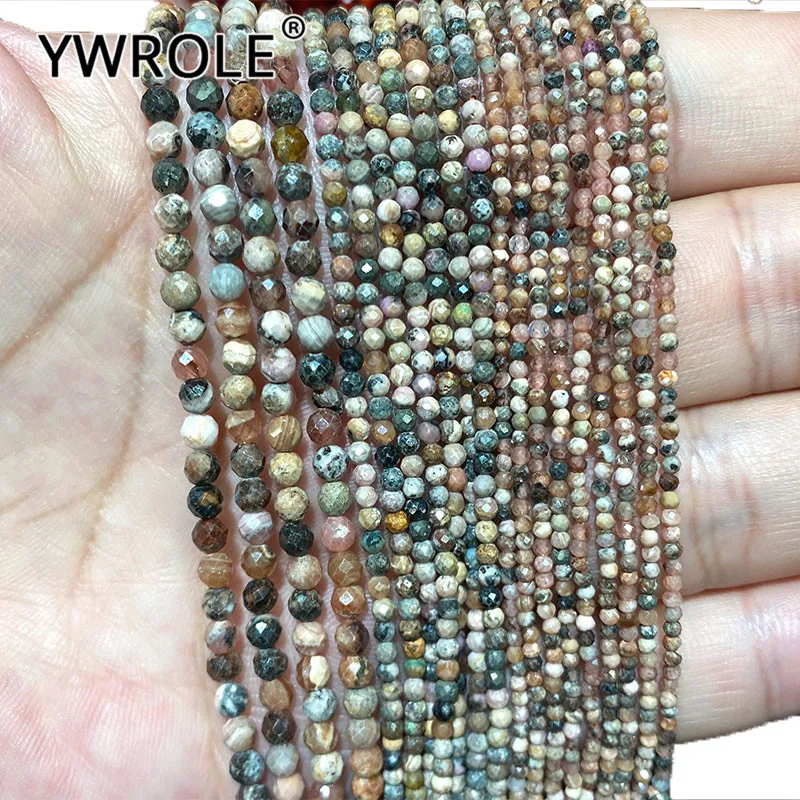 

YWROLE Natural Gem Stone Red Black Rhodochrosite Faceted Round Spacer Beads For Jewelry Making DIY Bracelet Necklace 2/3/4MM