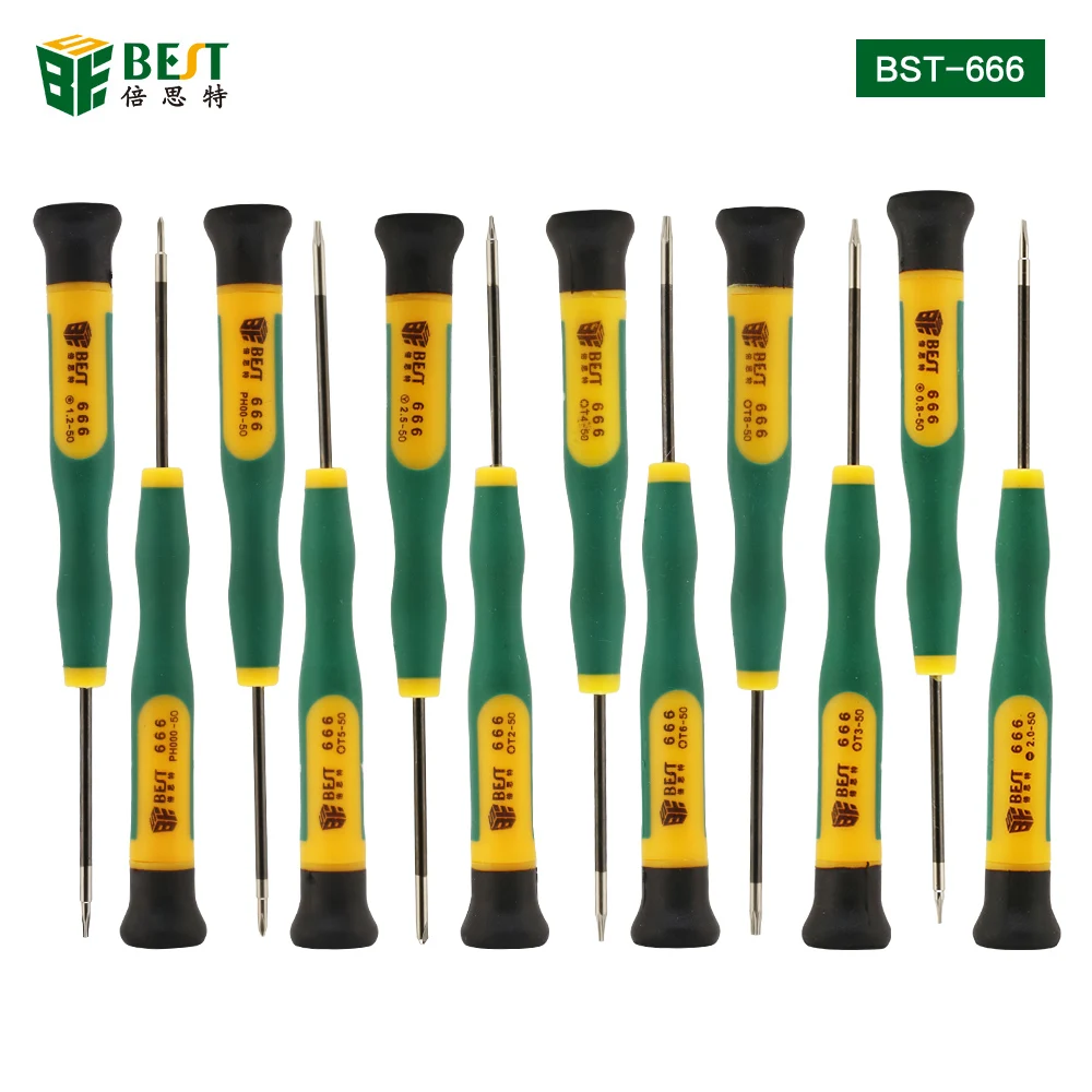BST-666 Набор прецизионных отверток 12 в 1 Torx T2 T3 T4 T5 T6 T8 Phillips PH00 PH000 Pentalobe 5-Point 0 8 2 Slotted Y2.5