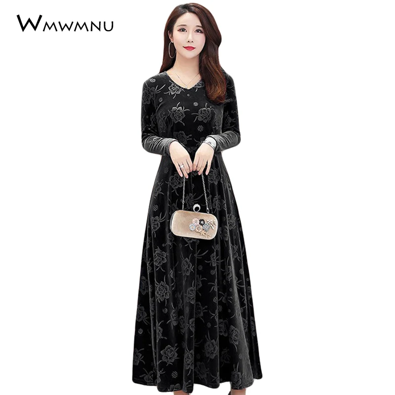 Для мамы размера плюс теплые зимние Бархатные платье Модные женские летние